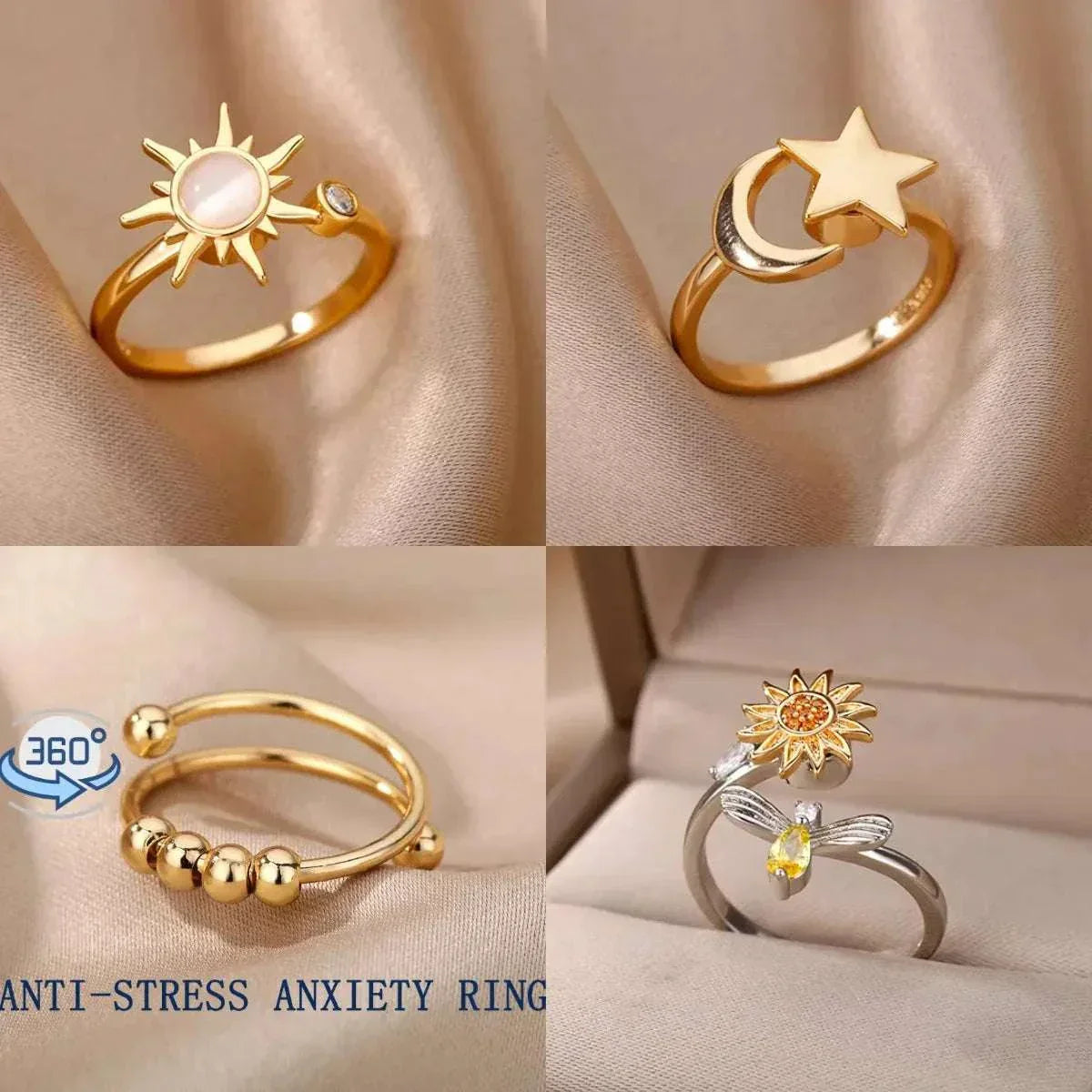 Anti Stress Anxiety Fidget Rings | Sunflower Spinner Ring for Women