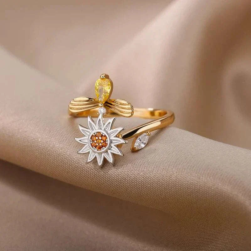 Anti Stress Anxiety Fidget Rings | Sunflower Spinner Ring for Women