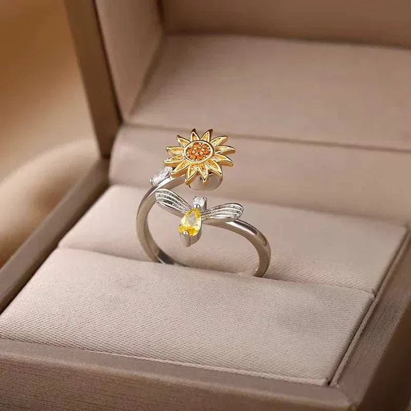 Anti Stress Anxiety Fidget Rings | Sunflower Spinner Ring for Women