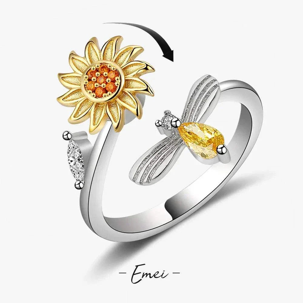 Anti Stress Anxiety Fidget Rings | Sunflower Spinner Ring for Women