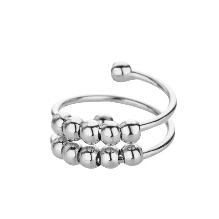 Spiral Bead Design Anxiety Relief Adjustable Ring – 18K Gold-Plated Fidget Ring