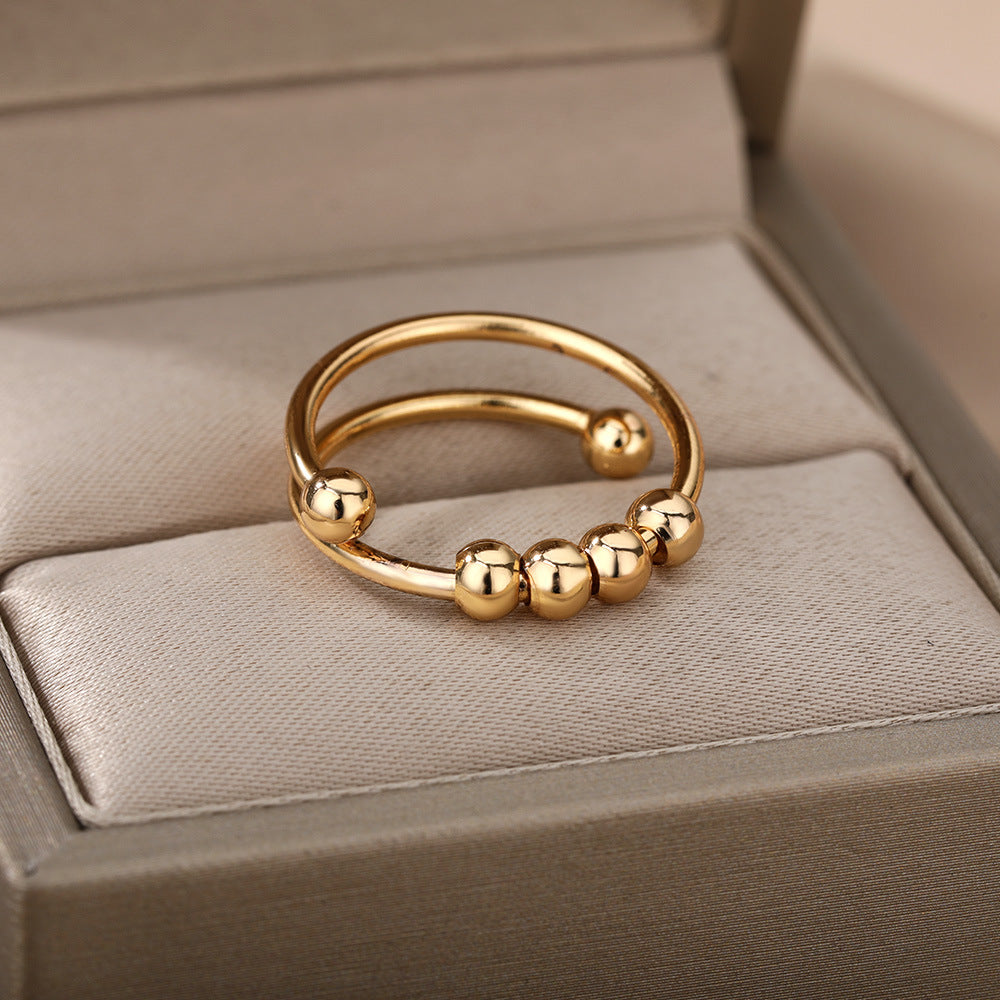 Spiral Bead Design Anxiety Relief Adjustable Ring – 18K Gold-Plated Fidget Ring