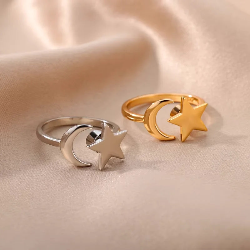 Anti Stress Anxiety Fidget Rings for Women Stainless Steel Sunflower Sun Star Spinner Ring Christmas Jewelry Gifts Dropshipping