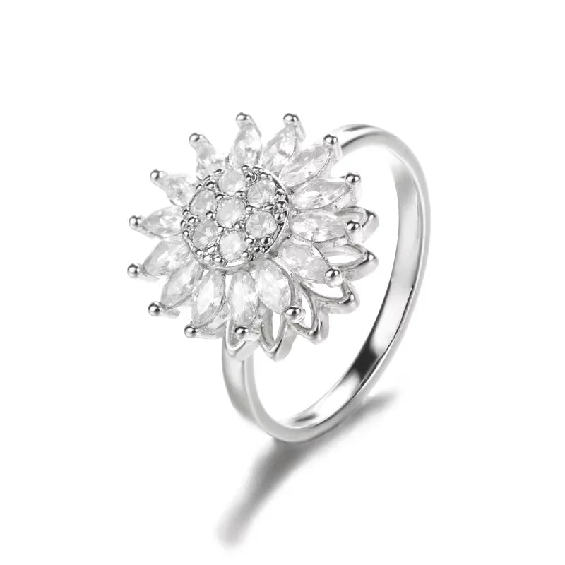 Anti Stress Anxiety Fidget Rings for Women Stainless Steel Sunflower Sun Star Spinner Ring Christmas Jewelry Gifts Dropshipping