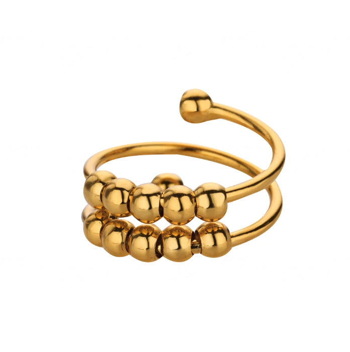 Spiral Bead Design Anxiety Relief Adjustable Ring – 18K Gold-Plated Fidget Ring