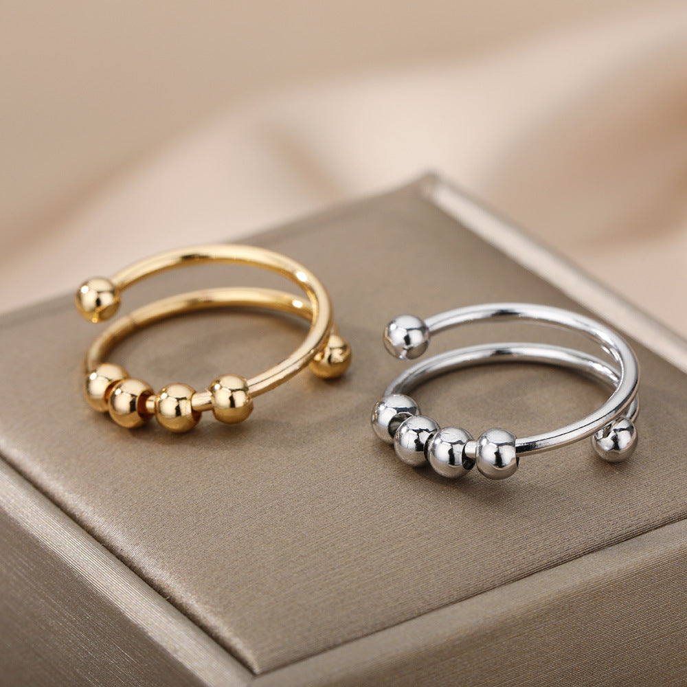 Spiral Bead Design Anxiety Relief Adjustable Ring – 18K Gold-Plated Fidget Ring