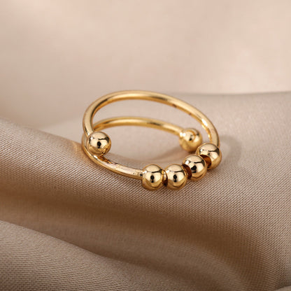 Spiral Bead Design Anxiety Relief Adjustable Ring – 18K Gold-Plated Fidget Ring